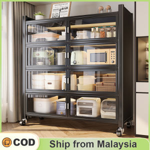 YOYO Carbon steel storage cabinet | Multi-layer home storage shelf/bookshelf | Floor-standing dustproof  storage cabinet with doors | Kabinet Dapur | 储物柜