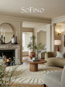 SoFINO | Modern Minimalist Luxury High-end French Style Long Pile Beige Round Carpet