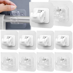 20/10pcs Curtain Rod Shelf Bracket Hook / Nail-Free Adjustable Curtain Rod Clip / Self Adhesive Wall Hooks Rack / Household Curtains Assist Hook Accessoires