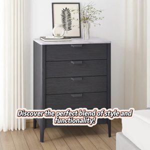 KIANNA Marble-Top 5-Drawer Solid Wood Nightstand with Anti-Tip Feature - 31" Modern Bedside Table for Bedroom/Living Room/Entryway