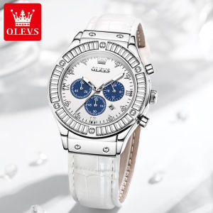 นาฬิกาโอลีฟส์สำหรับผู้หญิงของแท้สไตล์เกาหลีลำลองกันน้ำหรูหราหลากหลายปฏิทินโครโนกราฟเรืองแสงของขวัญสำหรับผู้หญิง