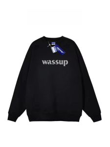 Wassup Mens round Neck Fleece Lined Long Sleeve Sweatshirt Autumn Winter Casual Comfortable Breathable Antibacterial Streetwear