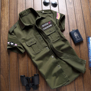 Áo Sơ Mi Nam Tay Ngắn Mùa Hè Cotton Nguyên Chất Thường Ngày Cỡ Lớn Phong Cách Quân Đội Hàn Quốc Mới Về Áo Sơ Mi Dài Tay