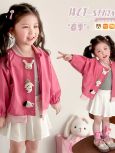 Girls Fashionable Baseball Jacket Autumn Clothes 2025 New Style Childrens Spring Autumn Outerwear Polyester Fiber Coat