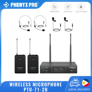 Phenyx Pro PTU-71-2B Wireless Microphone System Dual Wireless Mic Set with Bodypacks Headsets/Lapel Mics for Church Stage Performance