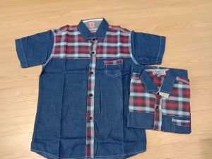 Kemeja Lengan Pendek Anak Laki Laki Pria Remaja Dewasa Bahan Jeans Adem Melar Motif Bermotif Polos Kotak Kotak Murah Umur Usia PAUD TK SD SMP SMA Umur Usia 1 2 3 4 5 6 7 8 9 0 Tahun-KIDZTUBS17021524