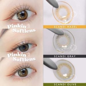 PINKINSOFTLENS My Scandi Scandy By Pinkin Gray Abu Hazel Coklat Brown Olive Green Hijau Softlen Normal -0.00 Minus -10.00 1 Pasang Lensa Kontak Warna Diameter 14mm Lensa Kontak softlen Soft Lens Murah