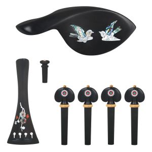SLADE 4/4-3/4 Violin 4-piece Set String Plate String Shaft Tail Pegs Cheek Rests Fine Patterns Ebony Colored Shells Violin Parts