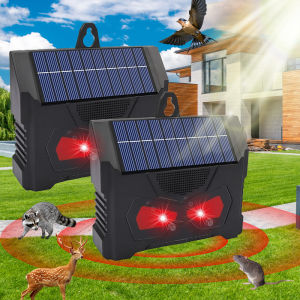 Solar Animal Repeller LED Flashing Light Ultrasonic Drive Away Bird Dog Fox Mouse Repeller for Courtyard Garden Farm