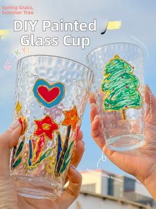 Thanksgiving Gift Kids DIY Painting Hammered Glass Cup Material Kit Acrylic Paint 12 Colors