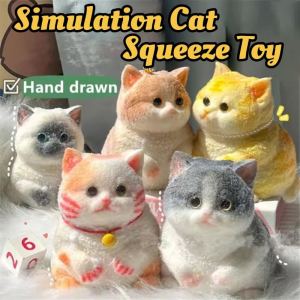 Cute Squishy Relief Squeeze Cat Toys Big With Flocking Surface Cat Squishy Fidget Relief Stress Toy