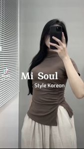 Áo Thun Cổ 3 Phân Cộc Tay Nữ Nhúm Sườn Xẻ Tà BigSize MiSoul Áo Thun Nữ Cộc Tay Xẻ Tà BigSize MiSoul 218