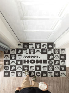 พื้นรองเท้าหน้าบ้านแบบมีรูด้ายไหม ดูดซับน้ำได้ดี ป้องกันการลื่น ดีไซน์สร้างสรรค์ สำหรับใช้ในบ้าน ผ้าฝ้ายโพลีเอสเตอร์ ป้องกันการลื่น