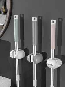 Strong Adhesive No-Drilling Mop Holder Wall Mounted Bathroom Mop Cloth Storage Sweep Brush Rack Powerful Clamp Plastic Hook