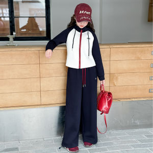 MPW | Trendy Color Block Hooded Zipper Jacket And Pants Set For Girls Autumn Casual Wear Polyester Standard Package MPW Brand