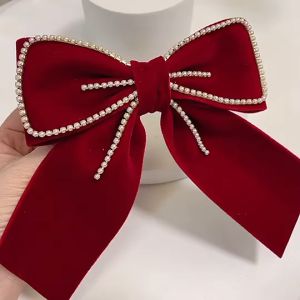Korean Velvet Bow Hairclips Shiny Diamond Elegant Women Ribbon Hairpins Bridal Headdress Fashion Hair Accessories