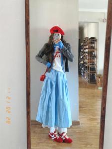 Váy Dài Cạp Cao Màu Xanh Thiết Kế Ghép Nối Thường Ngày Cho Nữ Mùa Xuân Thu Mới Rộng Rãi Phong Cách Hàn Quốc Dài