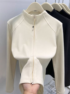 LUOSHAO | Stand Collar Velour Long Sleeve Blouse