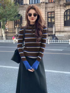 HUOLISI | Sweater Innerwear Office Chic Half-high Neck Striped Long-sleeve Knitwear