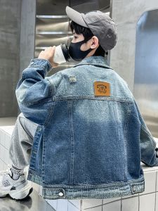 Casual Stylish Boys Denim Jacket Autumn Spring Season Versatile Top for 10 Year Old Kids Comfortable Fit Single Button Closure