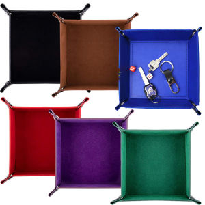 Creative PU Leather Valet Trinket Folding Tray Collapsible Phone Key Wallet Coin Desktop Storage Sundries Box Bins Accessories