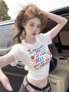 Áo Thun Cotton Tay Ngắn in Chữ Màu Trắng Cho Nữ Mùa Hè Dáng Ôm Vừa Vặn Thời Trang Áo Thun Cotton Nguyên Chất in Chữ