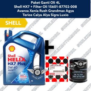 Paket Ganti Oli Avanza Rush Agya Sigra Teiros Luxio 4L SHELL HX7 5W-40 + Filter Oli 15601-87702-008