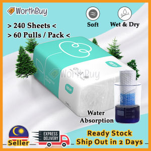 [1Pack] 240Pcs/60 Pulls Disposable Facial Soft Clean Tissue Paper Skin-Friendly Wipe Tissue Tisu Muka