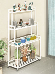 Multi-Level Flower Stand Rack Iron Material Simple Style for Balcony Living Room Wheel Mounted Mobile Plant Holder Stand