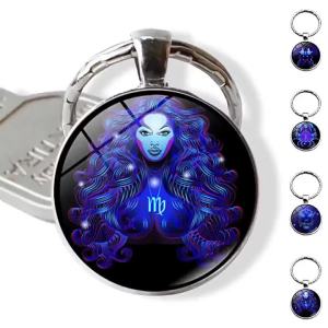 Zodiac Sign Key Chain Constellation Pendant Double Face Keyring Key Holder for Astrology Lovers