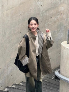 British Style Khaki Color Coat 2025 New Small Size Women High Sensation Medium Length Outerwear Spring Autumn Stand Collar Long Sleeve