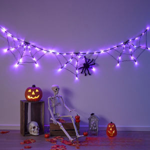 Rèm Mạng Nhện Halloween Với 60 Đèn LED Trang Trí Hình Mạng Nhện Màu Tím Dùng Cho Trang Trí Trong Nhà Ngoài Trời Tường Lò Sưởi Tiệc Tùng