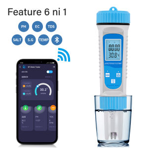 Bluetooth เครื่องทดสอบคุณภาพ PH Meter EC/TDS/Salinity/TEMP/SG 6 in 1 ดิจิตอล สามารถสั่งซื้อที่สามารถติดตามออนไลน์ พร้อม Smart APP