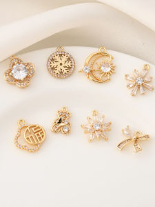 Handmade DIY Pearl Bracelet Snowflake Pendant 14K Gold Plated Copper Embedded Zirconia Four Leaf Clover Butterfly Knot Pendant