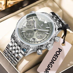 POEDAGAR นาฬิกาแฟชั่นผู้ชายกันน้ำส่องสว่างวันที่โครโนกราฟนาฬิกาข้อมือผู้ชายควอตซ์สแตนเลสนาฬิกาทหารสำหรับชาย