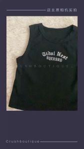 【READYSTOCK】American crop singlet embroidery top tank top women camisole women tight singlet 现货短款背心 短上衣 欧美风针织背心 黑色背心 工装风