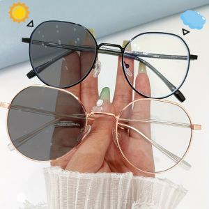 2 Pairs of Simple Oval Metal Frame Transparent Lenses Cute and Fashionable Color Changing Glasses