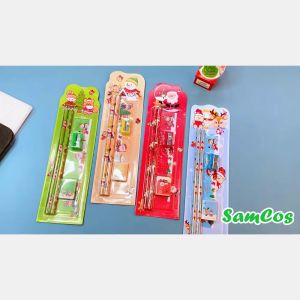 Bộ dụng cụ học tập 4 món noel bút chì thước kẻ gọt bút cục tẩy học sinh Samcos