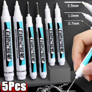 5pcs 0.7/1.0/2.5MM White Paint Pen Marker Pen / Waterproof Permanent Oily Pens / Long Tip Quick-Drying Paint Pens for Metal Wood Art Learning Supplies