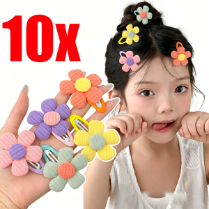 10Pcs Kid Girls Fabric Floral Hair Accessory Pack / Classic Simple Design Flower BB Hair Clips / Secure Grip Hairpins Suitable for Fine Baby Hair / Lovely Decorative Hair Clips for Daily Holiday and Photograph Outfit Matching