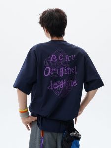 OULUDE | Letter Print Round Neck Short Sleeve T-shirt