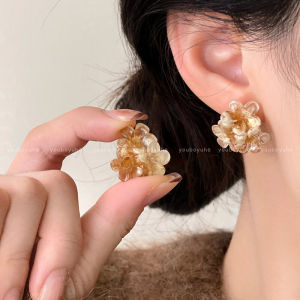 Retro Contrast Color Flower Silver Needle WomenEarring Luxury Minimalist High-End SensationExquisite Elegant Unique Beautiful Temperament Ear Jewelry