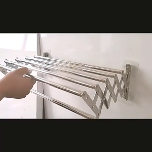 SPACEMADER Stainless Steel Foldable Organizer Storage Rack Bathroom Towel Rack Wall Mount Retractable Wall Mounted Clothes Rack