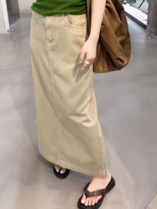 Korean Style Simple Khaki Denim Half Skirt High Waist Long Slimming Design Sensation Versatile Autumn New Arrival plus Size