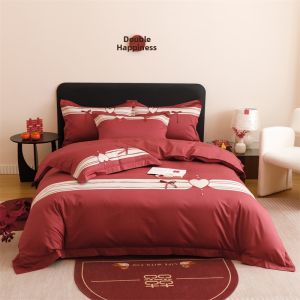 ZHIDING | Wedding Bed Sheet Set 100% Cotton Red