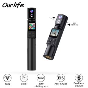 Ourlife 6K Action Camera 50MP 350° Rotatable Dual Lens Pocket Sports Camera 5X Zoom WiFi Digital Camera Portable Video Recorder