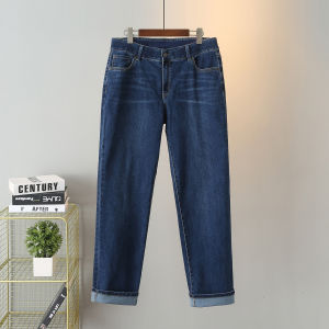 High Waist Super plus Size Womens Elastic Denim Jeans Deep Color Cotton Stretch Denim Pants Autumn New Style Fitting Style