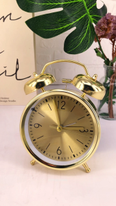 Gold 4 Inch Alarm Clock with Soft Night Light Extra Loud Alarm Metal Shell Precision Movement Silent Running Long Lasting Power