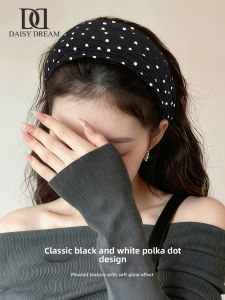 DAISY DREAM | Black Polka Dot Wrinkle Texture Wide Headband Korean Style