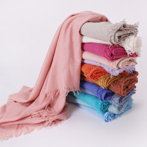 Jifang Oversize Large Long Plain Cotton Linen Pashmina Shawl Fringes Muslim Hijabs Shawls WJ934